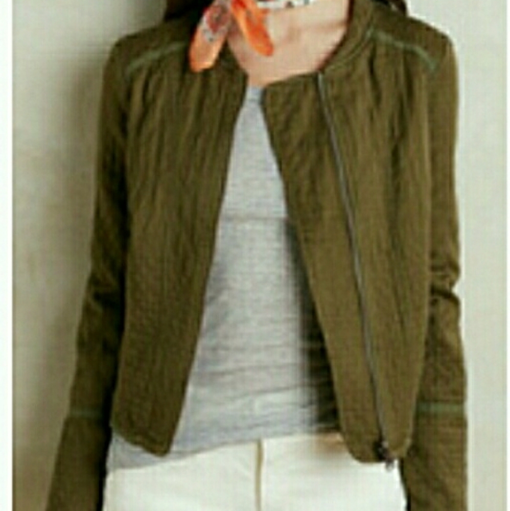 Antropologie Hei Hei Green Quilted Moto Jacket L